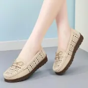 (店+)樂福鞋女輕量透氣真皮寬楦圓頭休閑鞋輕量平底柔軟舒適耐磨涼鞋厚底防水防滑大尺碼久站不累休閒鞋一脚蹬上班通勤媽媽瑪麗珍娃娃鞋