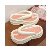 (店+)夾腳拖鞋女夏季厚底增高人字拖時尚涼拖鞋沙灘鞋柔軟輕量減壓厚底設計修飾身形紋理鞋床防滑止滑防水海邊沙灘外出散步居家馬卡龍色系女士潮流休閒夾腳涼拖鞋