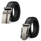 【ZK】ZK0430BK歐風銀色自動扣腰帶皮帶2條裝黑色腰圍在22-42吋內適用(ZK0430BK黑色)