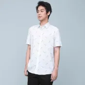 【oillio 歐洲貴族】冰涼短袖襯衫 涼感襯衫 抗皺 彈力 品牌印花 (白色 法國品牌 有大尺碼)
