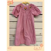 女童 洋裝 VIVE LA FETE 感恩節 火雞🦃️ 刺繡 橘紅 泡泡袖 小格紋洋裝👗