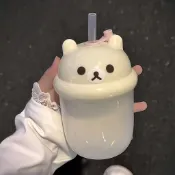 ✨桃園出貨☜限時特惠✨【新品】日系輕松熊墩墩杯迷你牛奶咖啡玻璃杯高顏值便攜式帶吸管