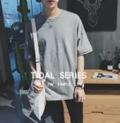 FINDSENSE服飾 FINDSENSE 時尚潮流 男 百搭 寬鬆 五分袖 素面T 短袖T恤 圓領上衣短T 特色短T