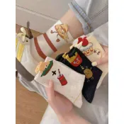 DD小水【隔日到貨】可愛卡通薯條漢堡長襪 搞怪奶酪蛋糕食物中筒襪 食物造型襪 表情圖案棉襪 日系百搭透氣高筒襪 純棉襪