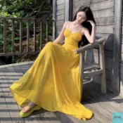 BINGTANG 沙灘裙 渡假連衣裙 海灘裙 優雅禮服 高端禮服裙巴胺設計感長裙海邊度假露背吊帶連衣裙沙灘裙長裙