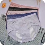 M L XL 條紋中腰生理褲 棉質 防漏 柔軟涼爽透氣 加大女生內褲 女內褲 三角褲 大尺寸 生理褲 嫘縈 9623