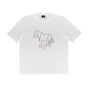 【Paul Smith】PAUL SMITH 草寫LOGO彩色線條斑馬圓領短袖T恤(男款/奶油白)