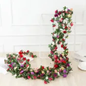  ⚡ 臺南出貨 ⚡⚡美灣快速出貨 ⚡熱銷速發 2.5M 仿真花玫瑰花藤 45朵花仿真花藤花牆人造常春藤藤條花串假花藤掛藤