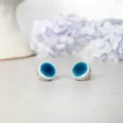【美濃燒繡球花色】圓形耳環/耳夾〈小款背面皮革處理附桐箱〉TP-260