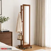 【松果購物】【RICHOME】MIT松木移動衣架鏡 玄關鏡 穿衣鏡 全身鏡 衣帽架 W-M-MR155
