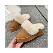 (店+)【UG 優物集】雪地靴冬季女靴保暖靴毛毛雪靴厚底雪靴防寒雪靴短筒及踝厚底增高大尺碼寬楦一腳套無鞋帶包跟穆勒兩穿防水防潑防滑橡膠底加厚毛內裡超保暖耐磨鞋底