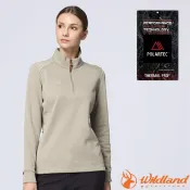 【荒野 WildLand】女 保暖防潑除臭半門襟 長袖排汗衣 POLARTEC 中層衣 刷毛衣 登山衣 P2617