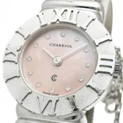 【DOKODEMO】CHARRIOL Saint-Tropez 6009908 腕錶，925純銀/不鏽鋼，石英機芯，粉紅珍珠母貝錶盤/銀色錶帶，女款 [二手]