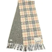 【BURBERRY 巴寶莉】戰馬布標 雙面羊絨羊毛混紡圍巾175x30CM-卡其x黑色