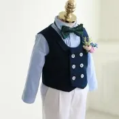 48h出貨丶兒童西服男小西裝套裝洋氣馬甲三件套周歲生日男童禮服花童小西服