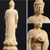【八方開運】阿彌陀佛黃楊木 西方三聖(居家觀音菩薩佛像 觀世音菩薩 阿彌陀佛 大勢至菩薩)