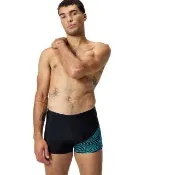 【SPEEDO】男 運動四角泳褲 Medley Logo(黑/皮克頓藍)