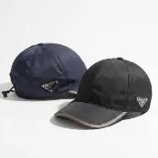 【PRADA 普拉達】Speedrock Re-Nylon 三角牌皮革飾邊再生尼龍棒球帽-2色可選(遮陽帽 鴨舌帽)