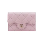 【BreezeOnline 微風精品線上】Chanel 金雙C粒紋牛皮拉鍊零錢袋釦式卡包(AP4096-櫻花粉)
