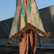 喜迎瑤 尼泊爾 克什米爾 水煮羊毛 手工 刺繡 狐狸毛領 披肩 圍巾