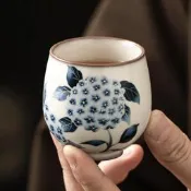 臺灣現貨汝窯仿古國風凍汝青繡球花聞香杯高檔主人杯品茗杯子