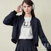 【ELLE ACTIVE】女款 都會輕雅短版格紋飛行夾克外套-藍色 (EA25A2W6104-35)