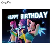 可重複使用的派對裝飾兒童派對裝飾背景布惡魔電影獵人生日快樂橫幅背景掛布裝飾兒童男孩兒童