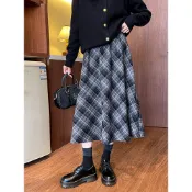特價出清半身裙女秋冬新款格子鬆緊百褶裙高腰復古百搭中長款加大碼大擺裙嚴選 秋冬女裝 外套 長裙 套裝 女裝 冬天女裝