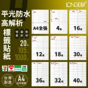 哇哇蛙居家生活百貨 有發票【A4 平光防水高解析 20入】H型 龍德標籤貼紙 適用噴墨 雷射 影印 標籤紙 電腦標籤 台灣製 防水貼紙