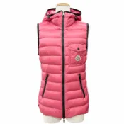 【DOKODEMO】成色極佳 △ MONCLER Moncler 2021 H10931A00062 GLYCO logo 貼片連帽拉鍊羽絨背心 粉紅色 1碼 正品 女士推薦 ◎