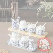 陶瓷調味罐組 陶瓷青花瓷調味罐瓶帶蓋勺餐廳商用辣椒罐筷子筒醋壺醬壺牙籤筒【宜家良品百貨】