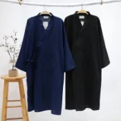 春夏日式和風男生睡袍純棉紗布汗蒸漢服 和服睡衣長款開衫浴袍浴衣