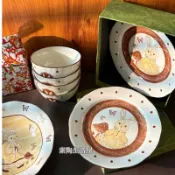 【高品質 台灣發貨】盤子 赫本風可愛兔子餐具復古陶瓷盤子菜盤家用2026新款高顏值下彩碗盤