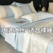 歡樂購物網 床包組 水洗真絲夏涼被冰絲空調被天絲刺繡夏被四件套夏季涼感薄被子