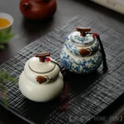 【不佔空間】青花汝窯陶瓷茶葉罐復古大小號葫蘆儲茶罐密封罐家用茶葉儲存罐迷你儲茶罐 便攜茶罐 小茶倉 小號存茶罐