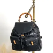 【日本直送 名牌中古包】GUCCI 古馳 後背包 黑色 竹節 牛皮 登山包 vintage 古著 old 4u5xy4