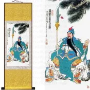 絲綢畫 風水畫 國畫 道教畫像 卷軸畫掛畫 關聖帝君像 