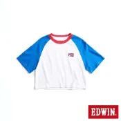 EDWIN x FILA聯名 女款 經典主義拉克蘭袖拼接色短袖T恤(藍色)