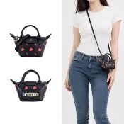 【LONGCHAMP】EU王者聯名LE PLIAGE CUIR系列小羊皮斜背水餃包(超迷你/黑)