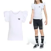 【adidas 愛迪達】C Short Tee Set 大童 女童 童裝 白黑色 花邊 無袖上衣 緊身 短褲 套裝 KC6795
