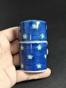 古瓷堂日本回流瓷器 日本中古有田燒昭峯作藍底染付綠交趾釉手繪花卉牙簽罐 源右衛門風格原標全品相無損完美收藏