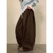 Codibook｜韓國 ondeed 燈芯絨鬆緊腰後綁帶打褶闊腿長褲［預購］長褲 哈倫褲 女裝