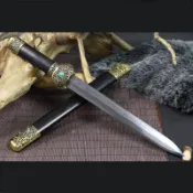 廠家批發[龍泉劍莊]刀劍 烏木花紋鋼折疊鍛打 中式傳統寶劍一體長短劍