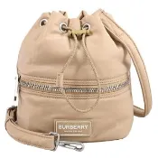 【BURBERRY 巴寶莉】簡約品牌方塊LOGO尼龍斜背束口水桶包斜背包(卡其)