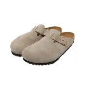 (店+)【BIRKENSTOCK 勃肯】BIRKENSTOCK勃肯Boston波士頓VL絨面穆勒鞋常規版灰褐色軟木鞋墊金屬釦環百搭德國工藝舒適包鞋