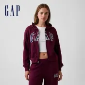 【GAP】寬鬆版Gap Logo法式毛圈布拉鍊連帽外套-深酒紅(887993)