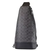 COACH 男款 Warner 緹花LOGO防刮拉鍊單肩背胸包-灰黑