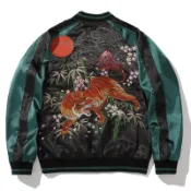 國潮春秋季中國風男士夾克外套橫須賀重工老虎刺繡棒球服虎年綠色時尚繡花工藝上衣