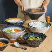 喜挖2店 日式陶瓷家用斗笠碗復古麵館餐具大號拉麵碗湯碗套裝直髮
