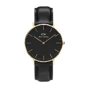 【Daniel Wellington】DW 手錶  Classic Sheffield 36mm爵士黑真皮皮革錶(三色 DW00100139)